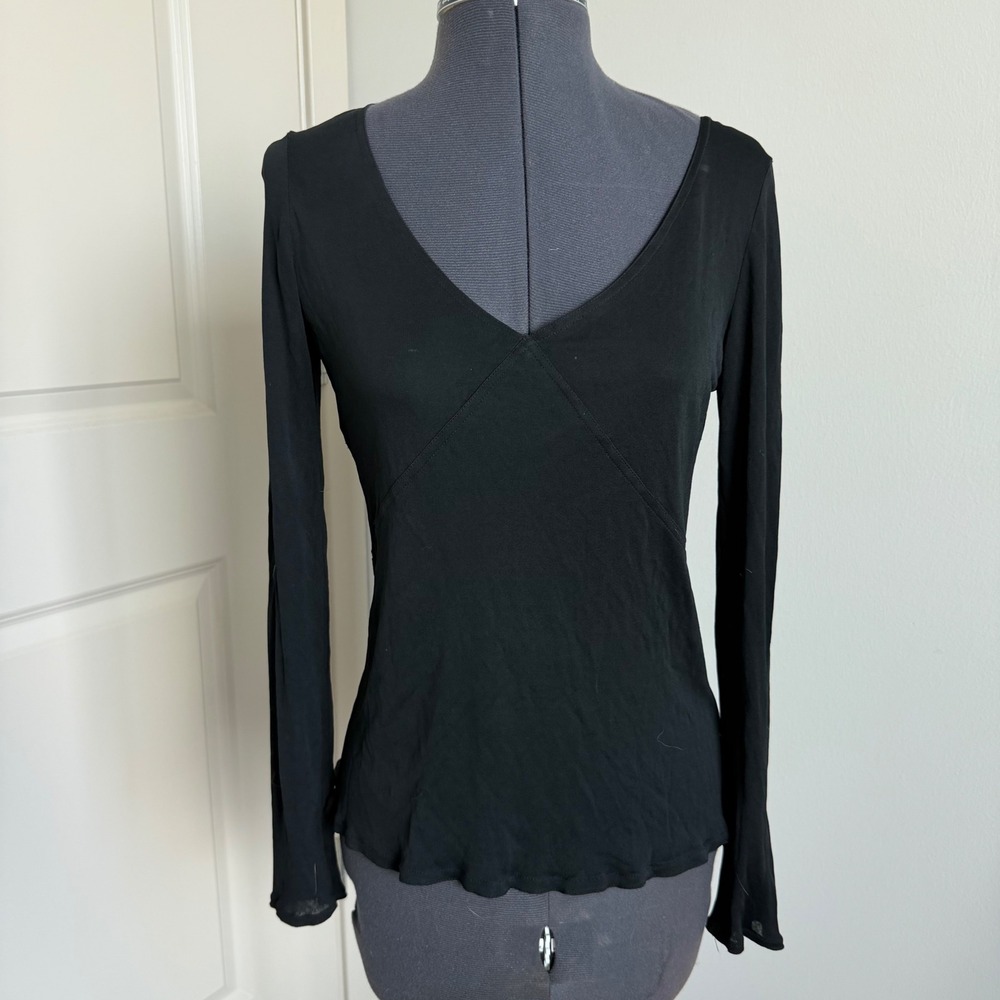 Vintage 90s Assemblage Black Mesh Long Sleeve Plunge Top